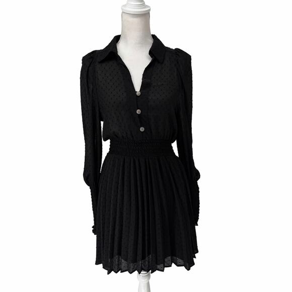 Zara Dresses & Skirts - Zara Black Chiffon Swiss Dot Smocked Detail Mini Dress Small